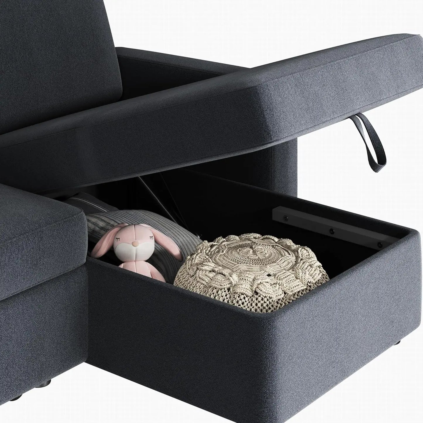 Sectional Sofa L-Shaped Sofa Couch Bed w/Chaise & USB, Reversible Couch Sleeper w/Pull Out Bed & Storage Space, 4-seat Fabric