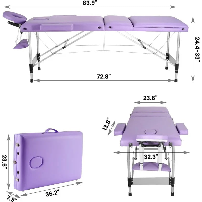 Portable Massage Table Upgraded 2" Thick Sponge, Height Adjustable Aluminum Massage Bed