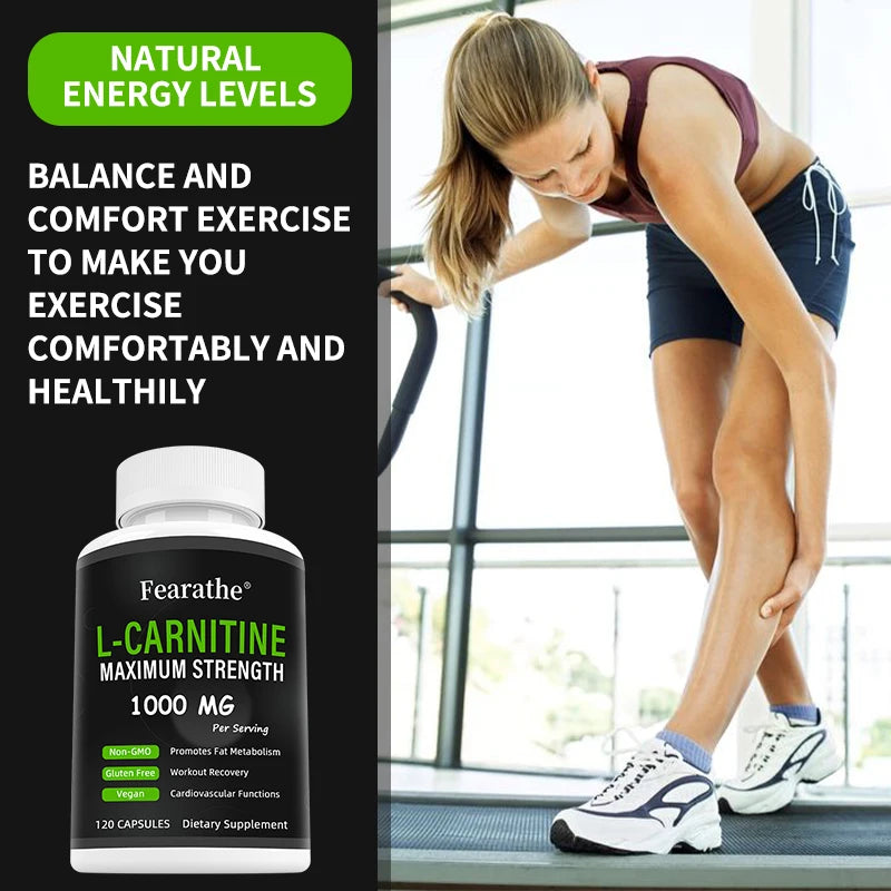 L-Carnitine 1000 Mg Capsules - Powerful Fat Burner, Boosts Metabolism, Energy, Focus, Antioxidant and Cardiovascular Health