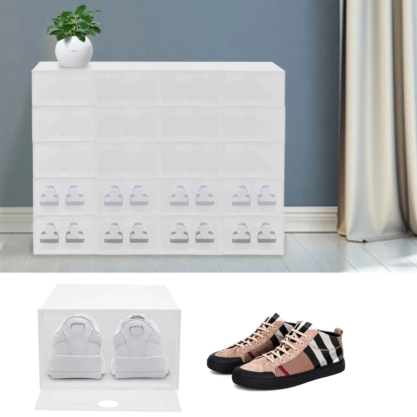 20Pc Stackable Shoe Box Clear Plastic Display Shoe Case Sneaker Organizer Durable Shoes Container Dustproof