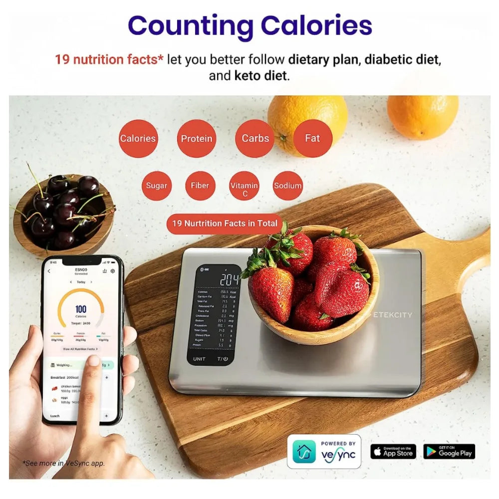 Smart Nutrition Scale Food Scale Digital Free Shipping, Measure in Ounces, Grams or Milliliters