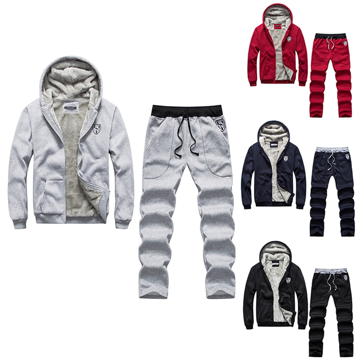 Men's Thicken Warm Tracksuit  2 Piece Set Autumn Winter Fashion Casual Long Sleeve Plush Hoodies Sweatpant Gym Sweatsuit Street