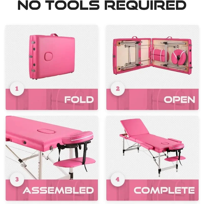 Portable Massage Table Upgraded 2" Thick Sponge, Height Adjustable Aluminum Massage Bed