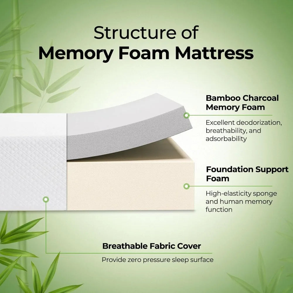 Gel Memory Foam Mattress in a Box, Fiberglass Free, Breathable Mattress for Cooler Sleep
