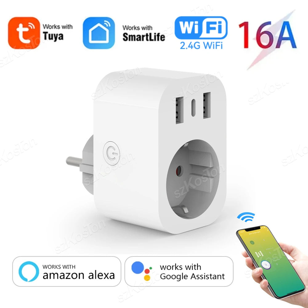 WiFi Smart Plug 16A Home Appliance Works with Alexa Google