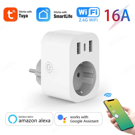 WiFi Smart Plug 16A Home Appliance Works with Alexa Google