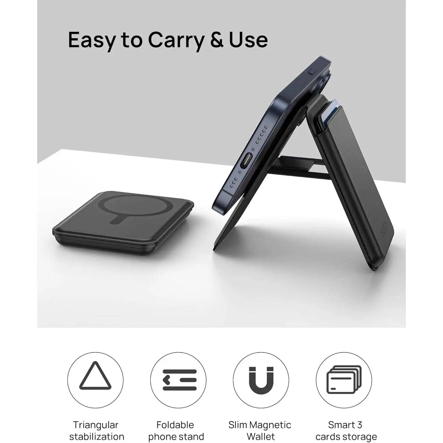SODI Magnetic Card Holder for Phone Case Leather Wallet Stand for Tripod Foldable MagSafe Wallet for iPhone 16/15/14/13/12