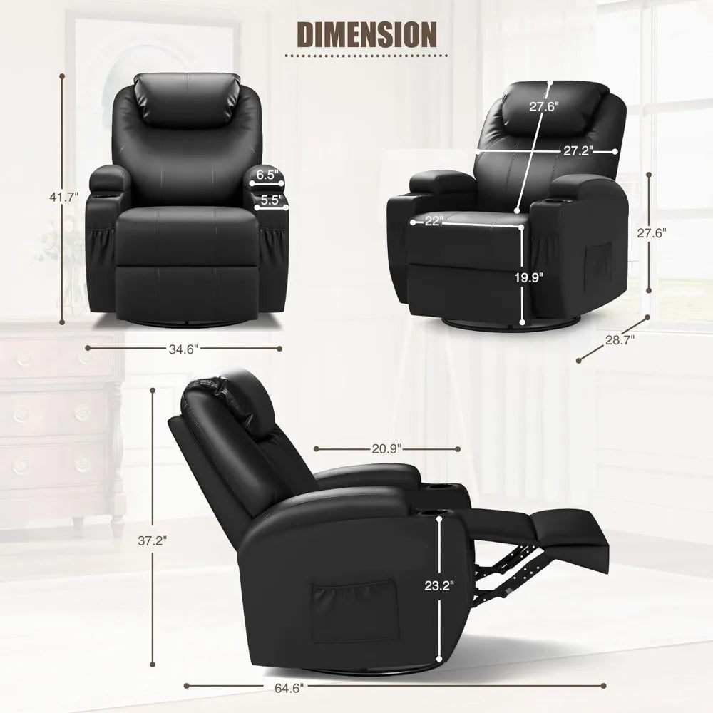 Remote Controlled Massage Chairs, Reclining, Leather, Ergonomic with Cup Holders