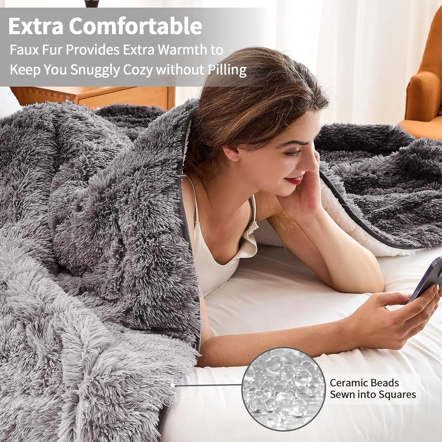 Faux Fur Weighted Blanket for Adults Fuzzy Cozy Sherpa Twin Size Heavy Blanket for Sleeping,Comfy Warm Soft Plush Blanket