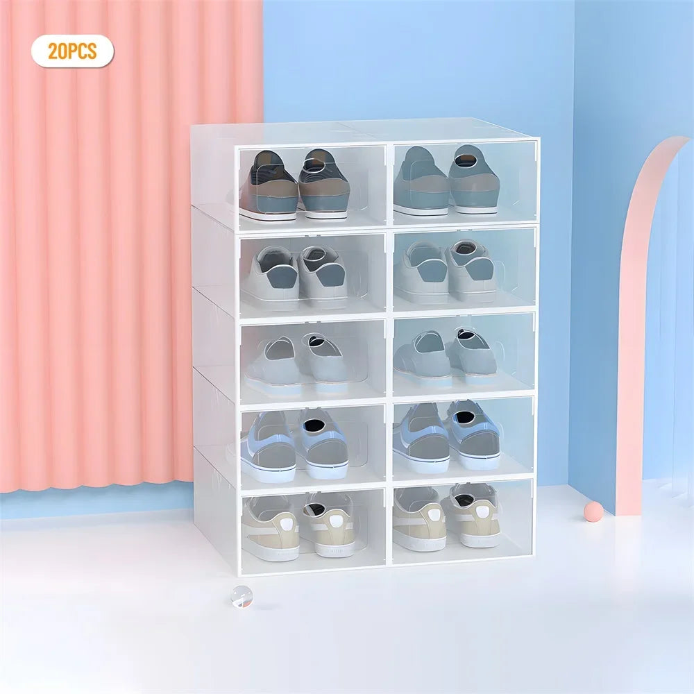 20Pc Stackable Shoe Box Clear Plastic Display Shoe Case Sneaker Organizer Durable Shoes Container Dustproof