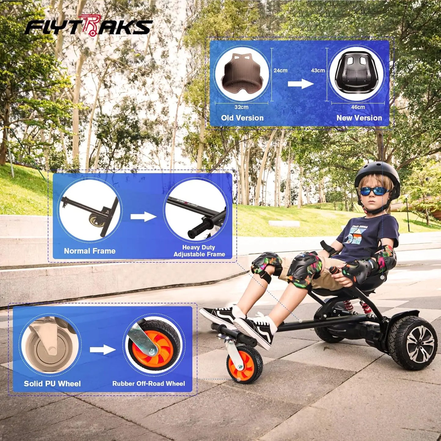 Hoverboard Go Kart with Rear Shock Absorption, Hoverboard Seat Attachment Accessory for 6" to 10" Hoverboard, Adjustable Frame L