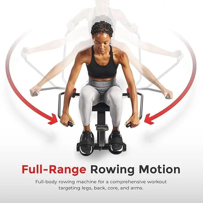 Fitness Smart Compact Full Motion Rowing Machine, Full-Body Workout, Low-Impact, Extra-Long Rail, 350 LB Weight C