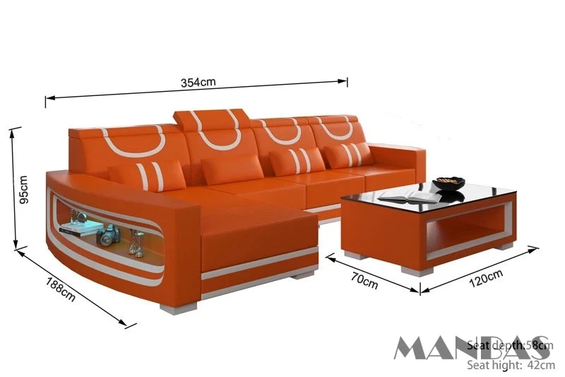 MANBAS Italian Genuine Leather Sofa - 2 Colors Combination, LED Light & Soft Cushions