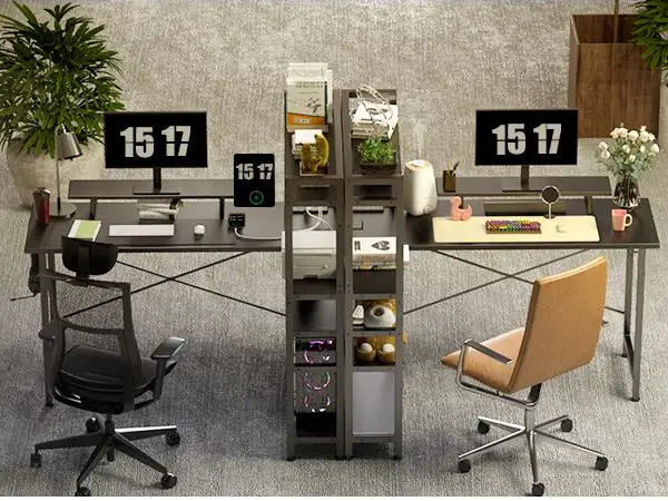 Computer desk Gaming desk with shelves, L-shaped corner  55' Reversible  with charging connection,integrated socket