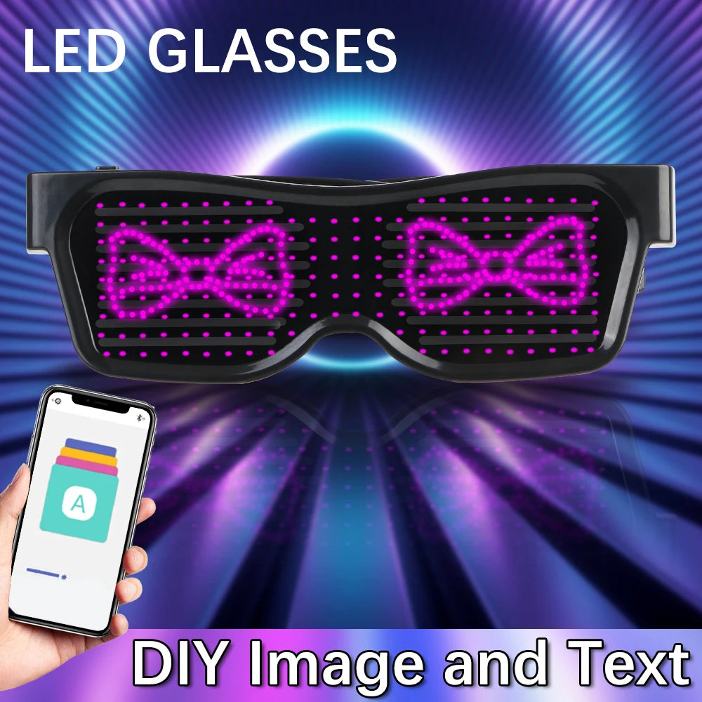 Portable DIY USB Futuristic Eyewear Prop For Party Bar Festival Performance LED Electronic Luminous Glasses APP Bluetooth