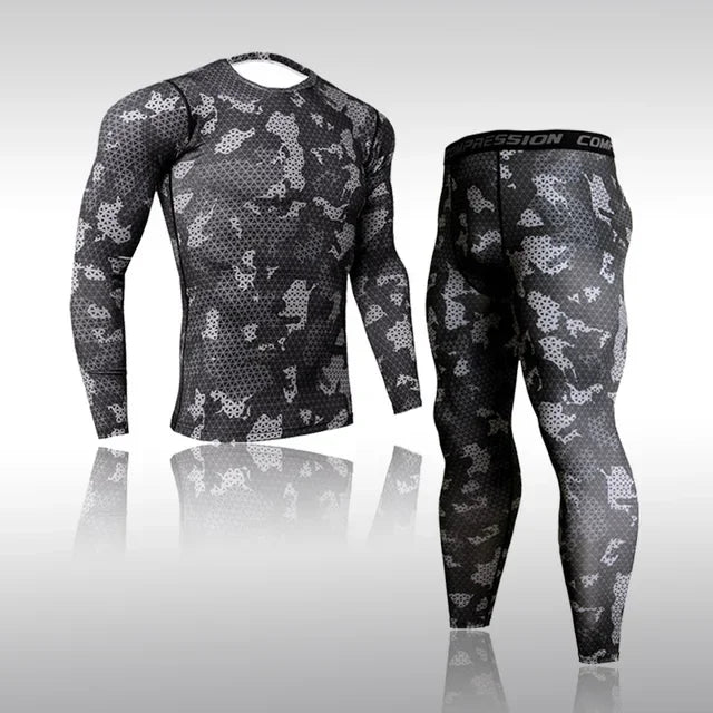 Quick Dry Camouflage Men's Running Sets Compression Sports Suits Skinny Tights Clothes Gym Rashguard Fitness Sportswear Men