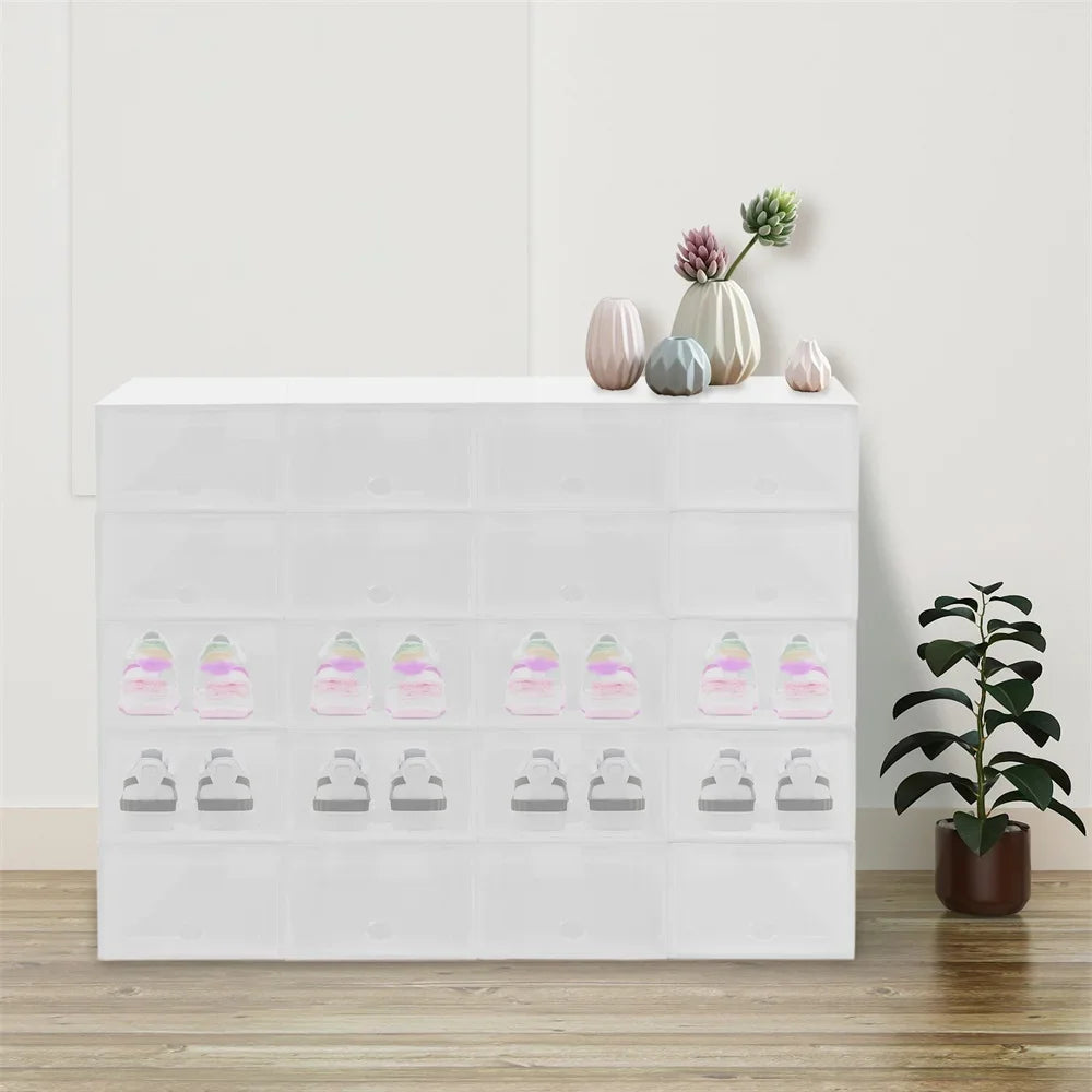 20Pc Stackable Shoe Box Clear Plastic Display Shoe Case Sneaker Organizer Durable Shoes Container Dustproof