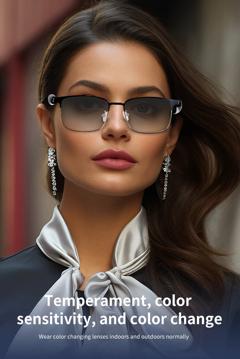 New smart glasses with auto-sensitive lenses, built-in microphone and speaker for sports, driving, fishing and everyday wear.