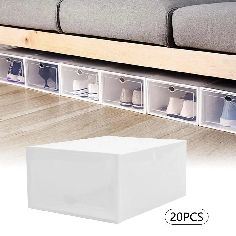 20Pc Stackable Shoe Box Clear Plastic Display Shoe Case Sneaker Organizer Durable Shoes Container Dustproof