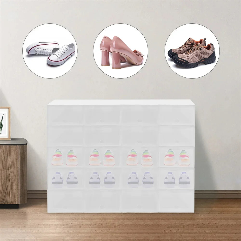 20Pc Stackable Shoe Box Clear Plastic Display Shoe Case Sneaker Organizer Durable Shoes Container Dustproof