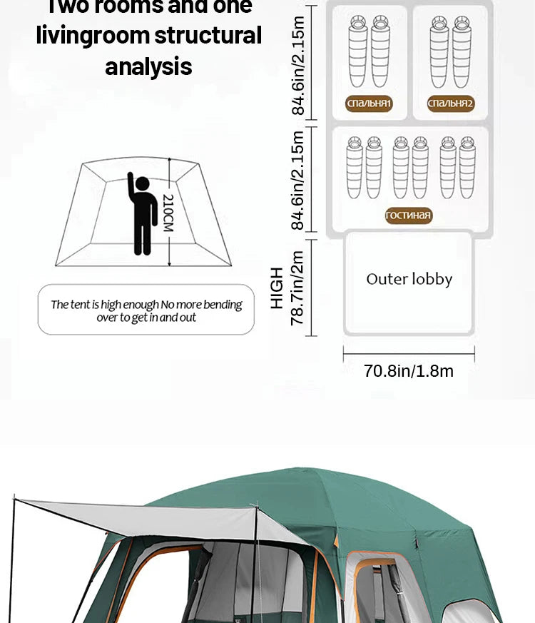 Hiking Tent 3-12 Person Rainproof