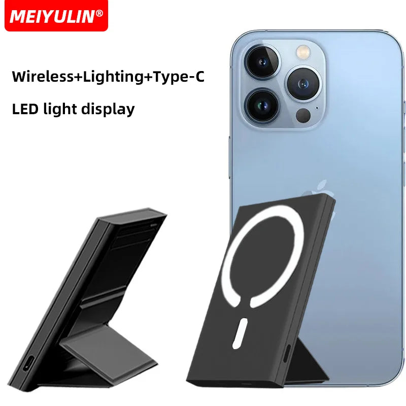 Wireless Magnetic 10000mAh Power Bank With Foldable Stand Portable 5000mAh External Auxiliary Battery For Magsafe iPhone Samsung