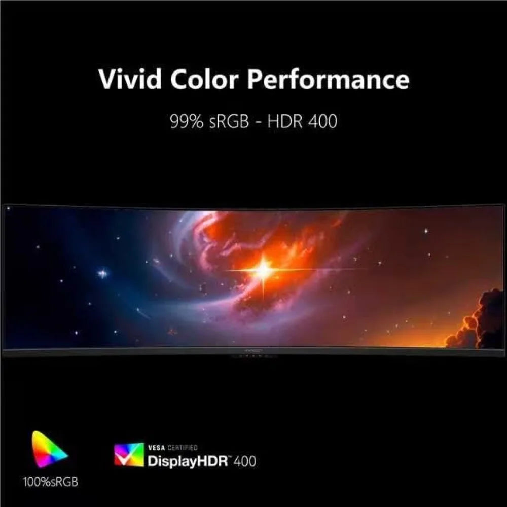 49" Curved Monitor Ultrawide Gaming 120Hz 32:9 QHD 5120 x 1440P Computer Monitor, R1800, 99% sRGB, HDR400