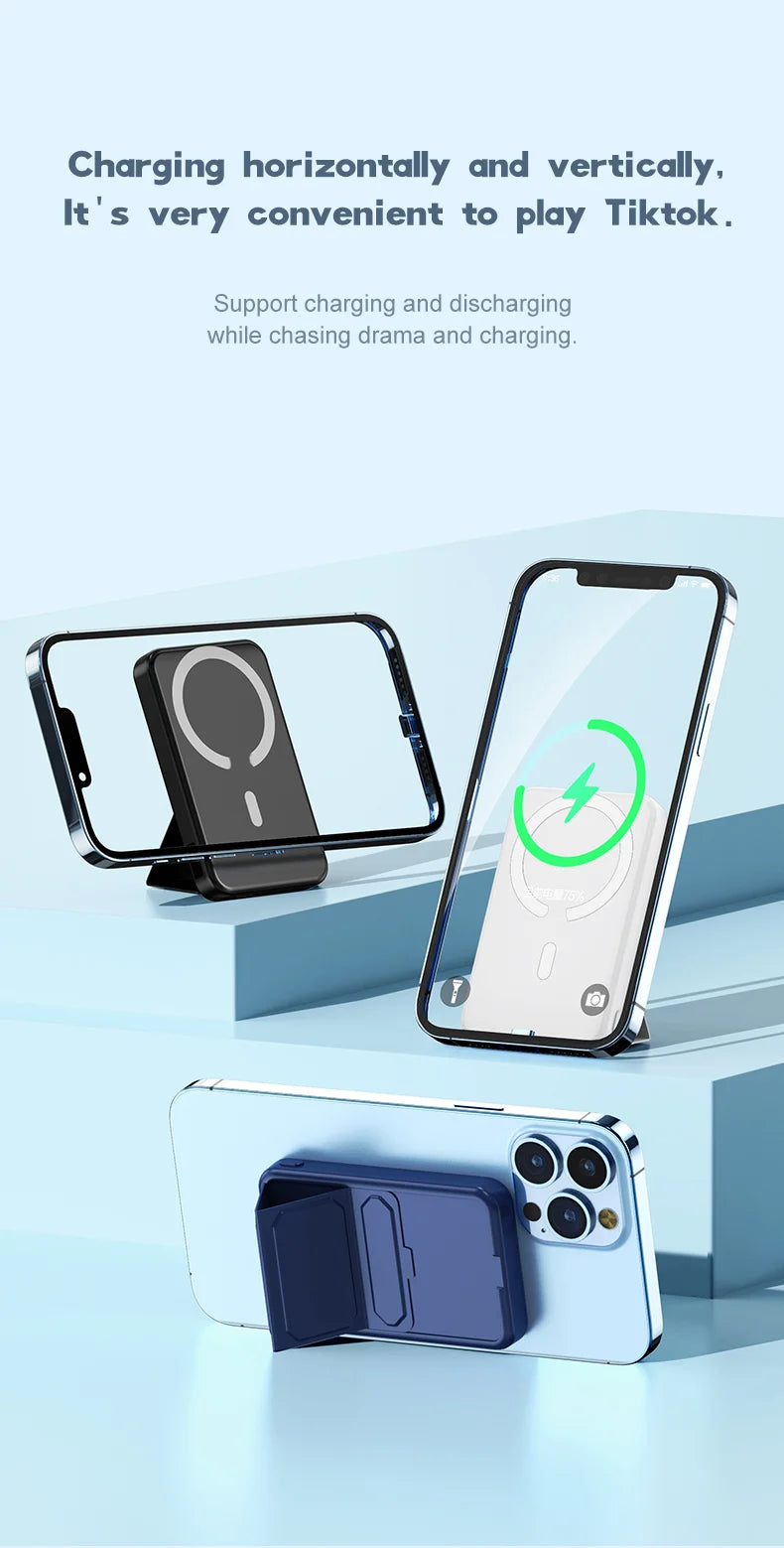 Wireless Magnetic 10000mAh Power Bank With Foldable Stand Portable 5000mAh External Auxiliary Battery For Magsafe iPhone Samsung