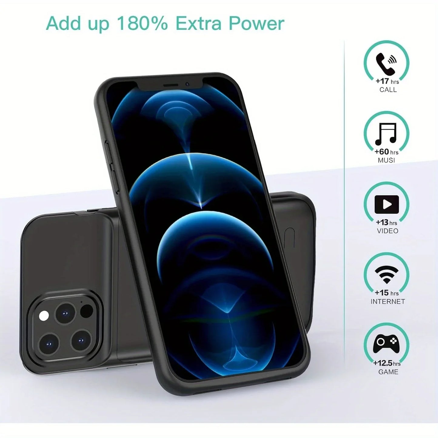 Battery Case for iPhone 12/iPhone 12 Pro 6.1 inch, Upgraded Slim 6800mAh Portable Charging Case Rechargeable Power Bank