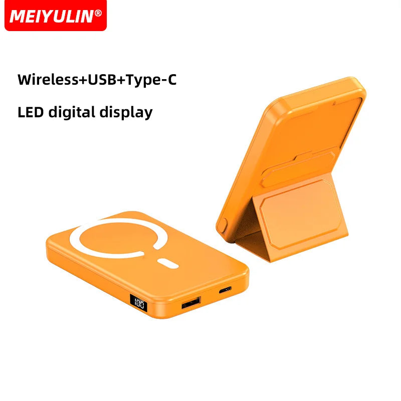 Wireless Magnetic 10000mAh Power Bank With Foldable Stand Portable 5000mAh External Auxiliary Battery For Magsafe iPhone Samsung