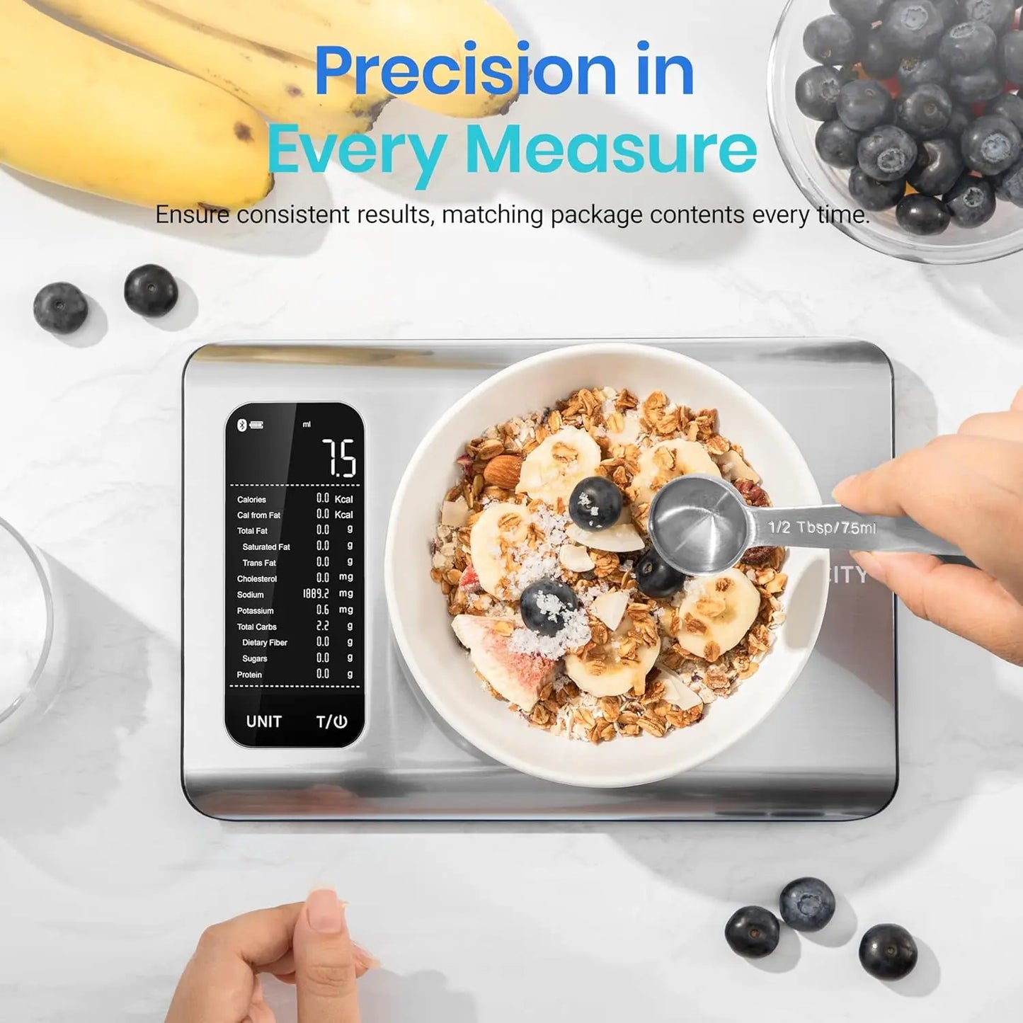 Smart Food Kitchen Scale with Nutritional Calculator, Free App with 19 Nutrients Tracking, Calorie, Marco, Digital Weight Grams