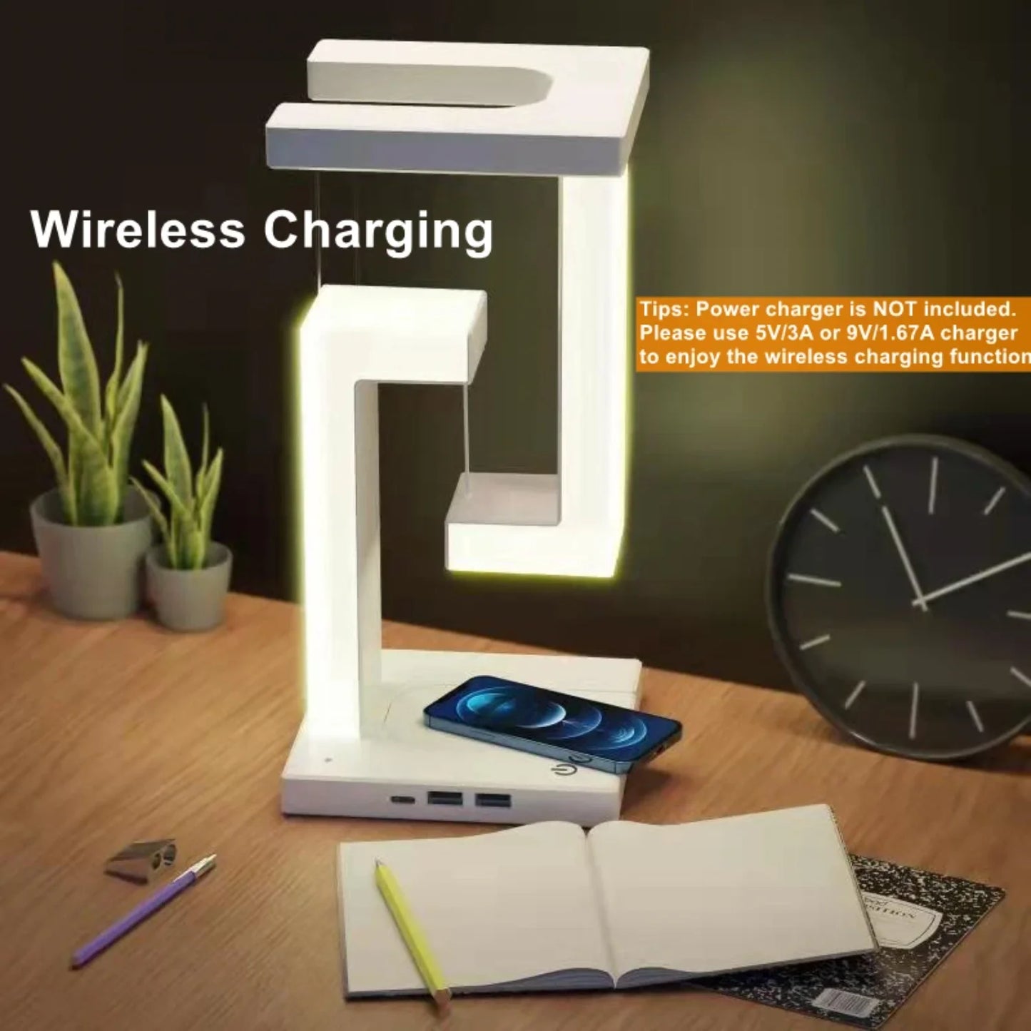 Novelty floating lamp with 10 W  detachable wireless charger decorative light  bedroom/office