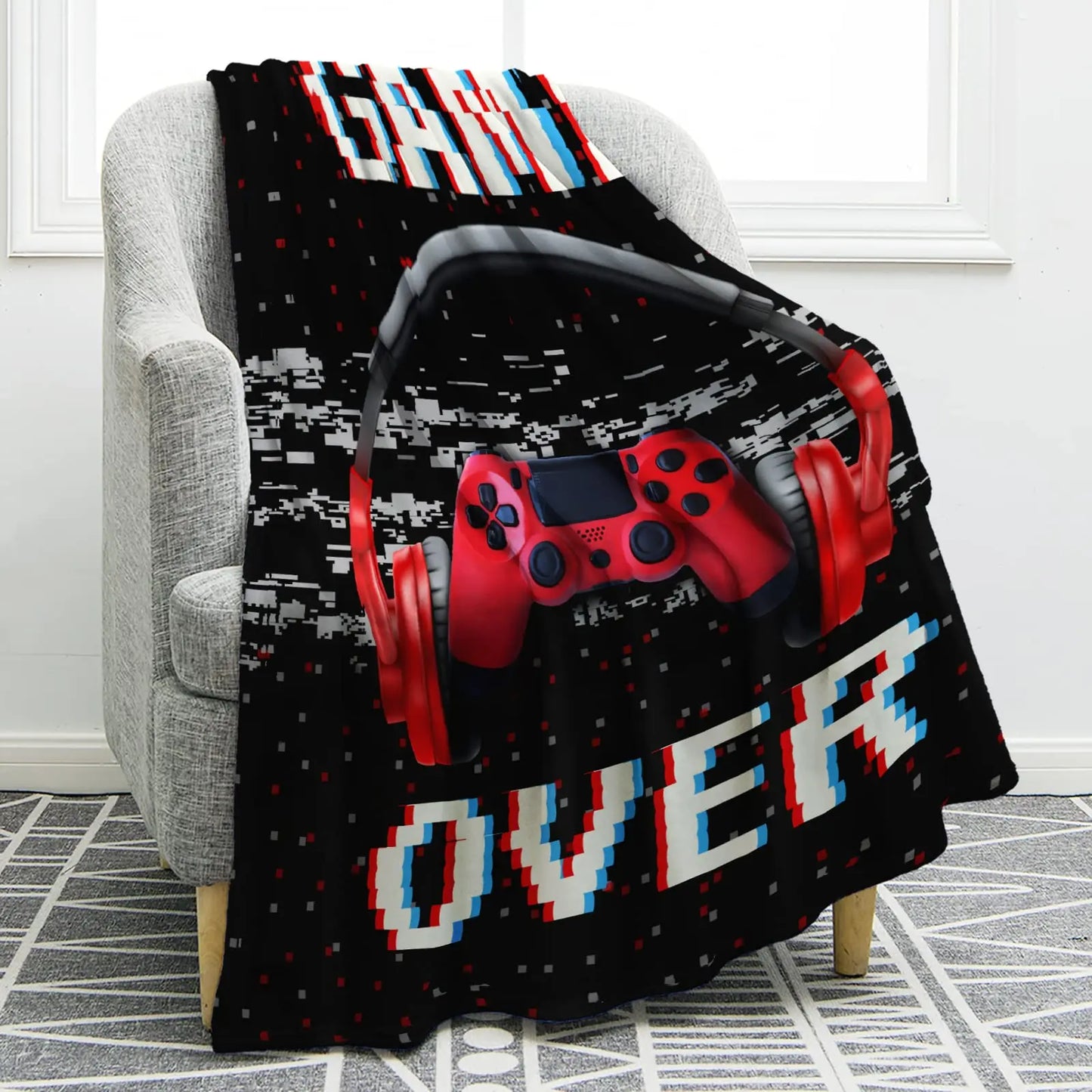 3D Game Controller Theme Blanket Soft Warm Print Throw Black Blanket for Men Boys Adult Birthday Gifts for Sofa Chair Bed Office
