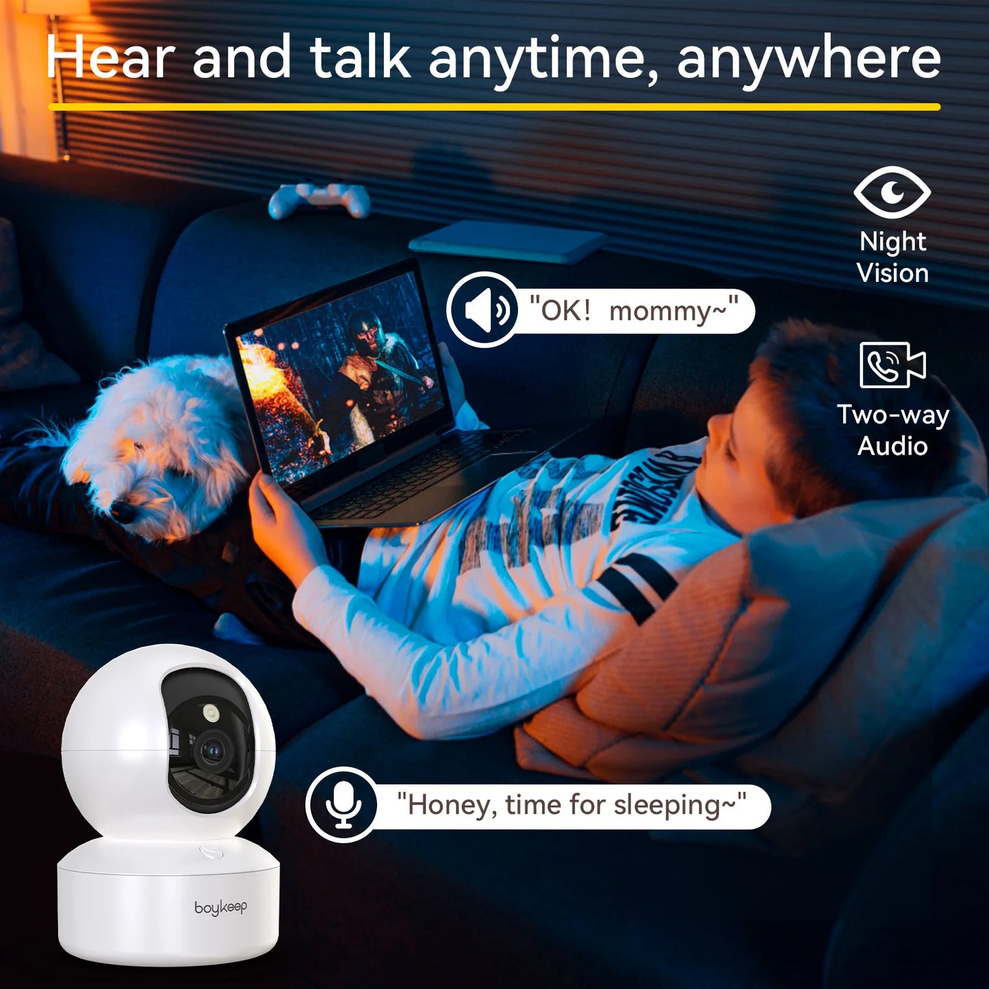 BoyKeep 3MP WiFi IP Camera Smart Baby Monitor Home Security 5G WiFi Indoor IP Automatic Tracking 24/7 Video Surveillance
