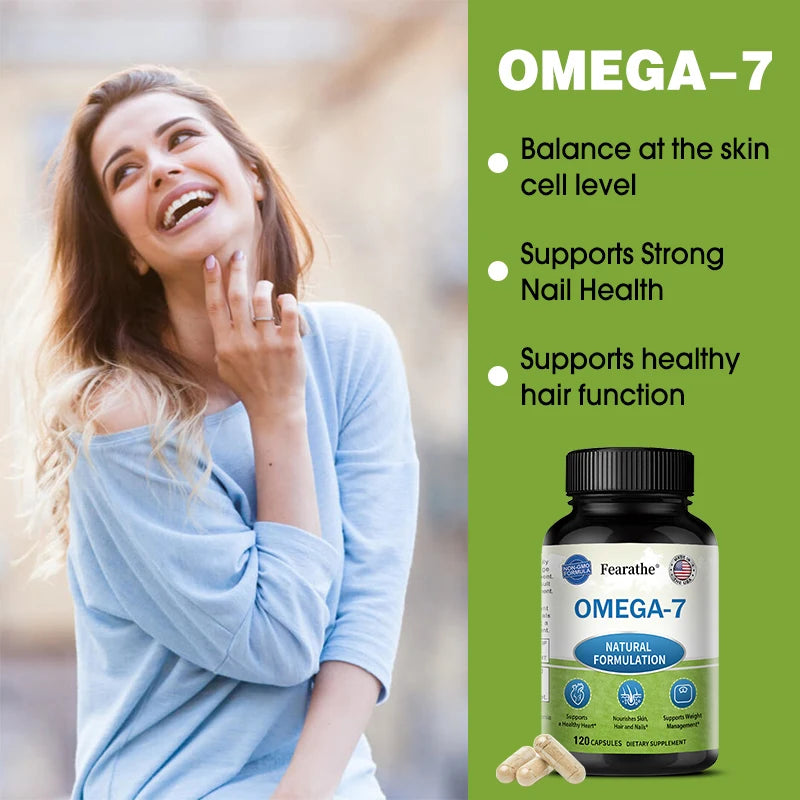 Natural Omega 7 Fatty Acid Capsules - Vitamin Supplement for Heart Health, Skin, Hair, Nail Strength, Healthy Weight Management