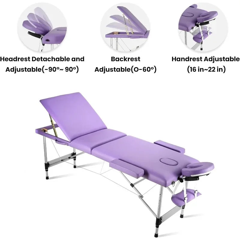 Portable Massage Table Upgraded 2" Thick Sponge, Height Adjustable Aluminum Massage Bed