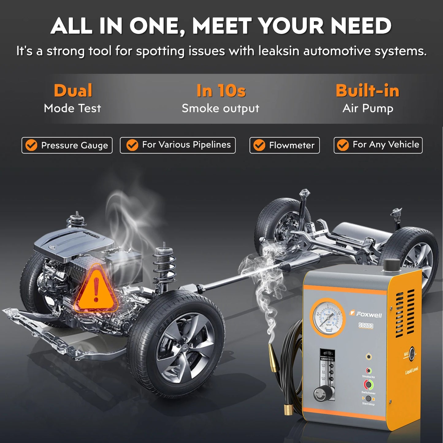 Automotive Smoke Machine 12V Built-in Air Pump EVAP Vacuum Leak Detector Car Pipe Leakage Diagnostic Tester