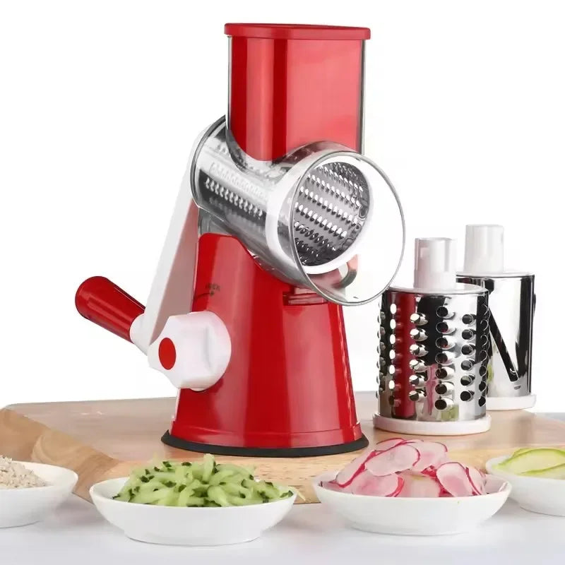 Manual Rotary Vegetable Slicer Cutter Kitchen Vegetable Cheese Grater Chopper with 3 Sharp Stainless Steel Drums