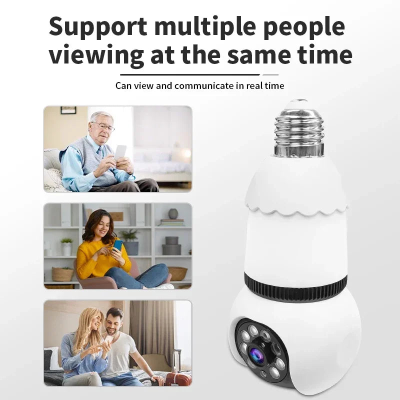 8MP E27 LED Bulb Camera WiFi Surveillance Camera Automatic AI Tracking Indoor Video 8X Zoom Color Night Vision Wireless Cam CCTV