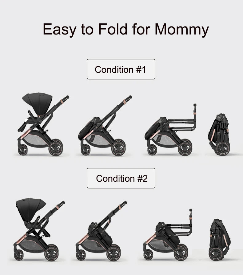 High View Baby Stroller Ergonomics Seat Bassinet for Newborn Portable Baby Pram One Hand to Recline Basket Pushchair