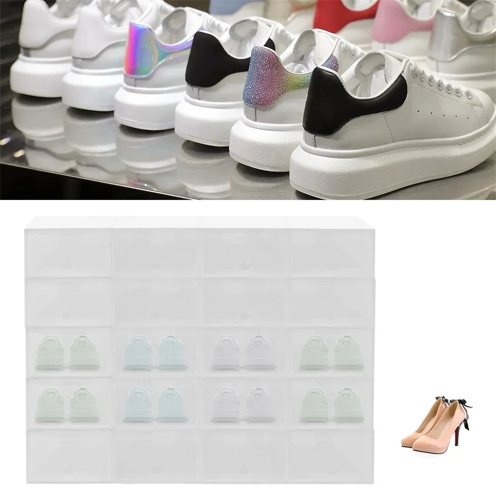 20Pc Stackable Shoe Box Clear Plastic Display Shoe Case Sneaker Organizer Durable Shoes Container Dustproof