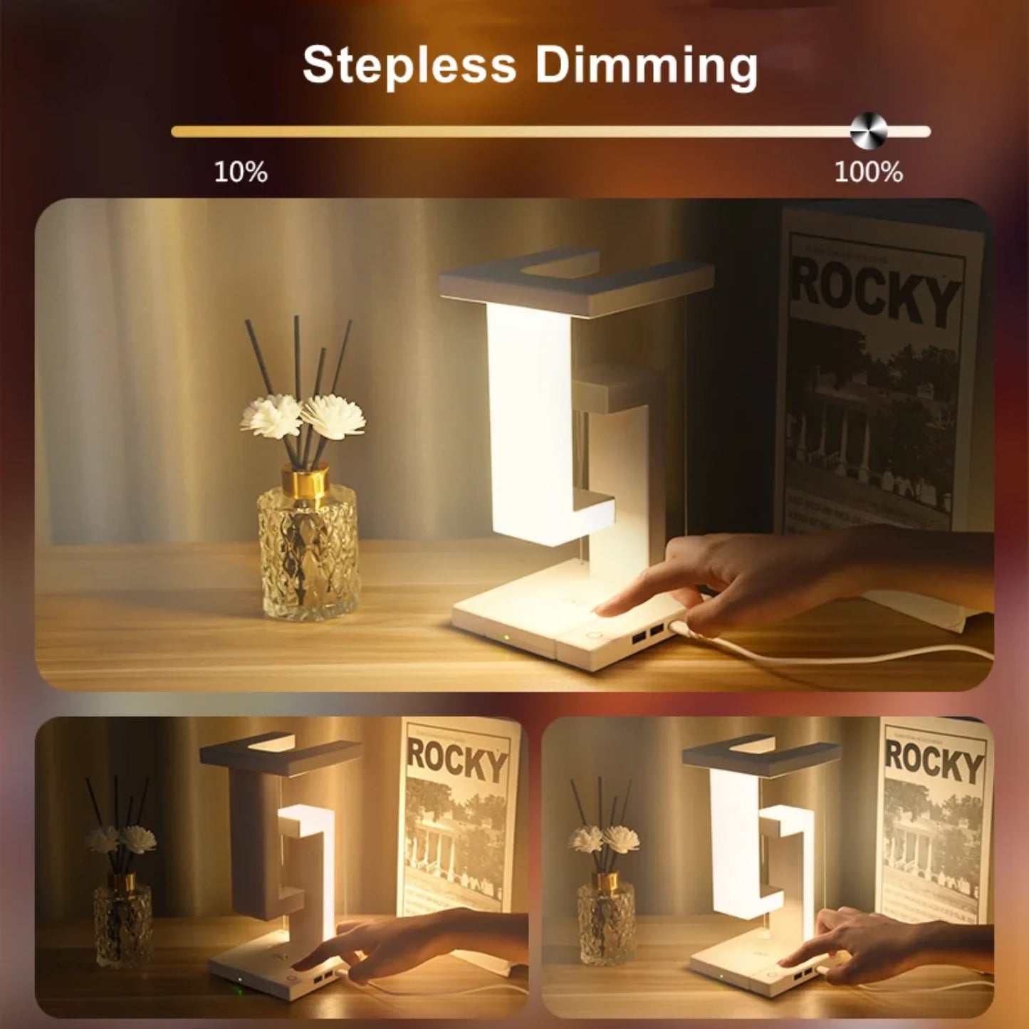 Novelty floating lamp with 10 W  detachable wireless charger decorative light  bedroom/office