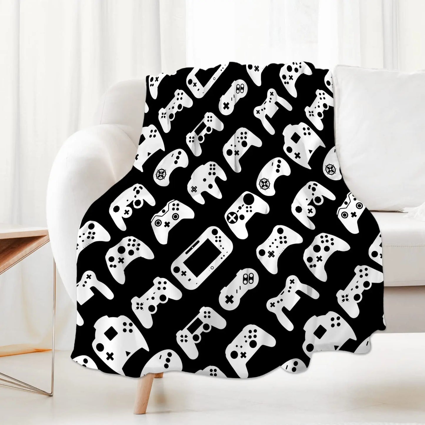3D Game Controller Theme Blanket Soft Warm Print Throw Black Blanket for Men Boys Adult Birthday Gifts for Sofa Chair Bed Office