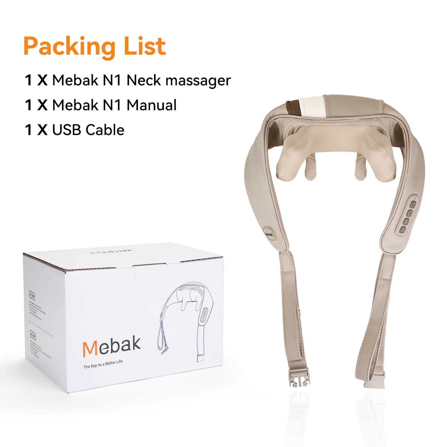 Mebak N1 Massager For Neck and Cervical Shoulder With Heating Massage Pillow for Back Legs Waist Muscle Kneading Massage Shawl