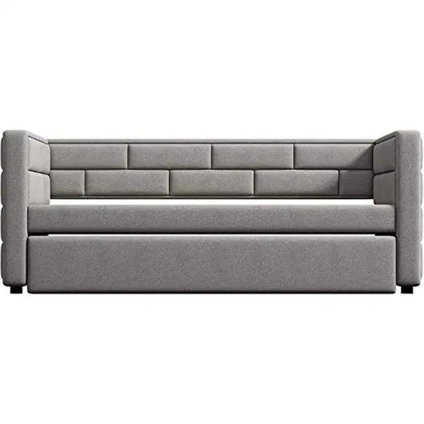 Trundle Twin Daybed Frame with Padded Back No Box Spring Needed (Gray)