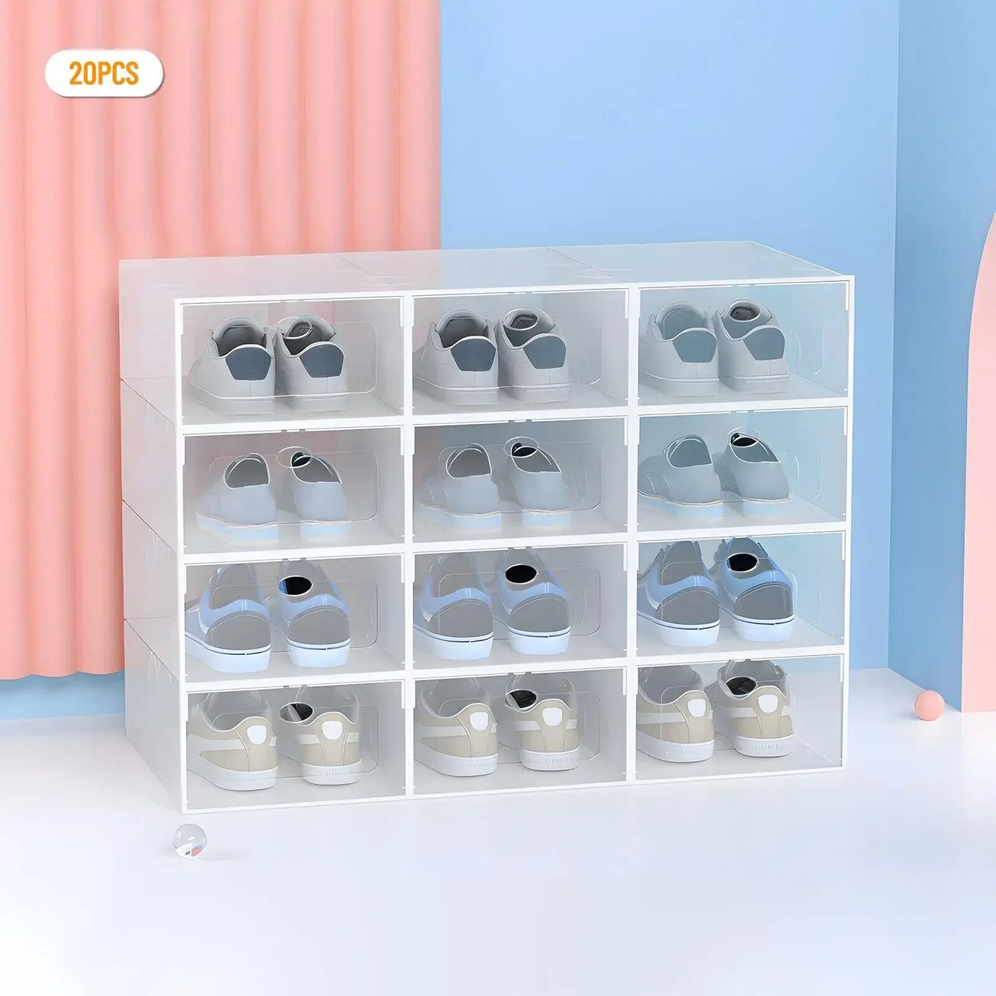 20Pc Stackable Shoe Box Clear Plastic Display Shoe Case Sneaker Organizer Durable Shoes Container Dustproof