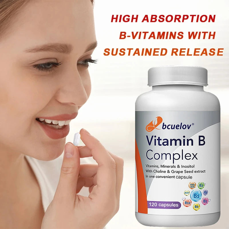 Vitamin B Complex with Folic Acid, Supports Healthy Energy Metabolism, Immunity, Heart Health, 120 Capsules