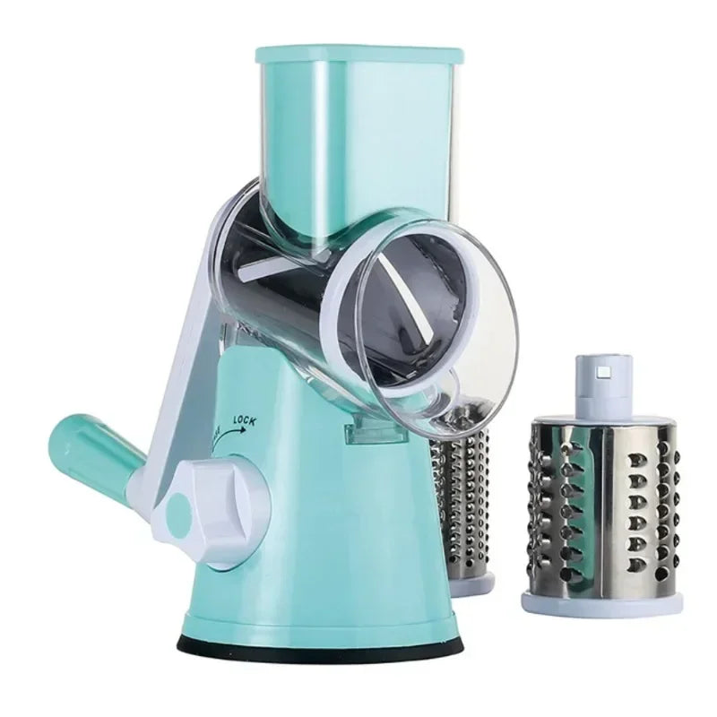 Manual Rotary Vegetable Slicer Cutter Kitchen Vegetable Cheese Grater Chopper with 3 Sharp Stainless Steel Drums