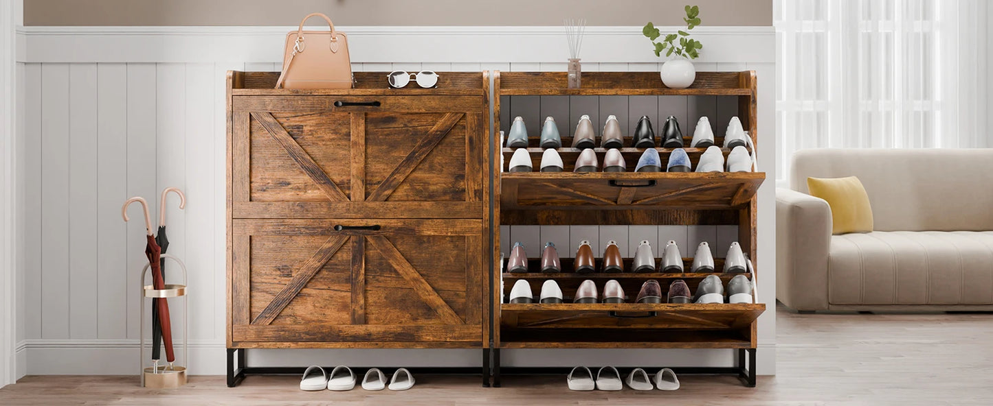 Shoe Storage Cabinet with 2 Flip Drawers, Freestanding Shoe Rack Cabinet with Metal Legs, Hidden Shoe Organizer Cabinet