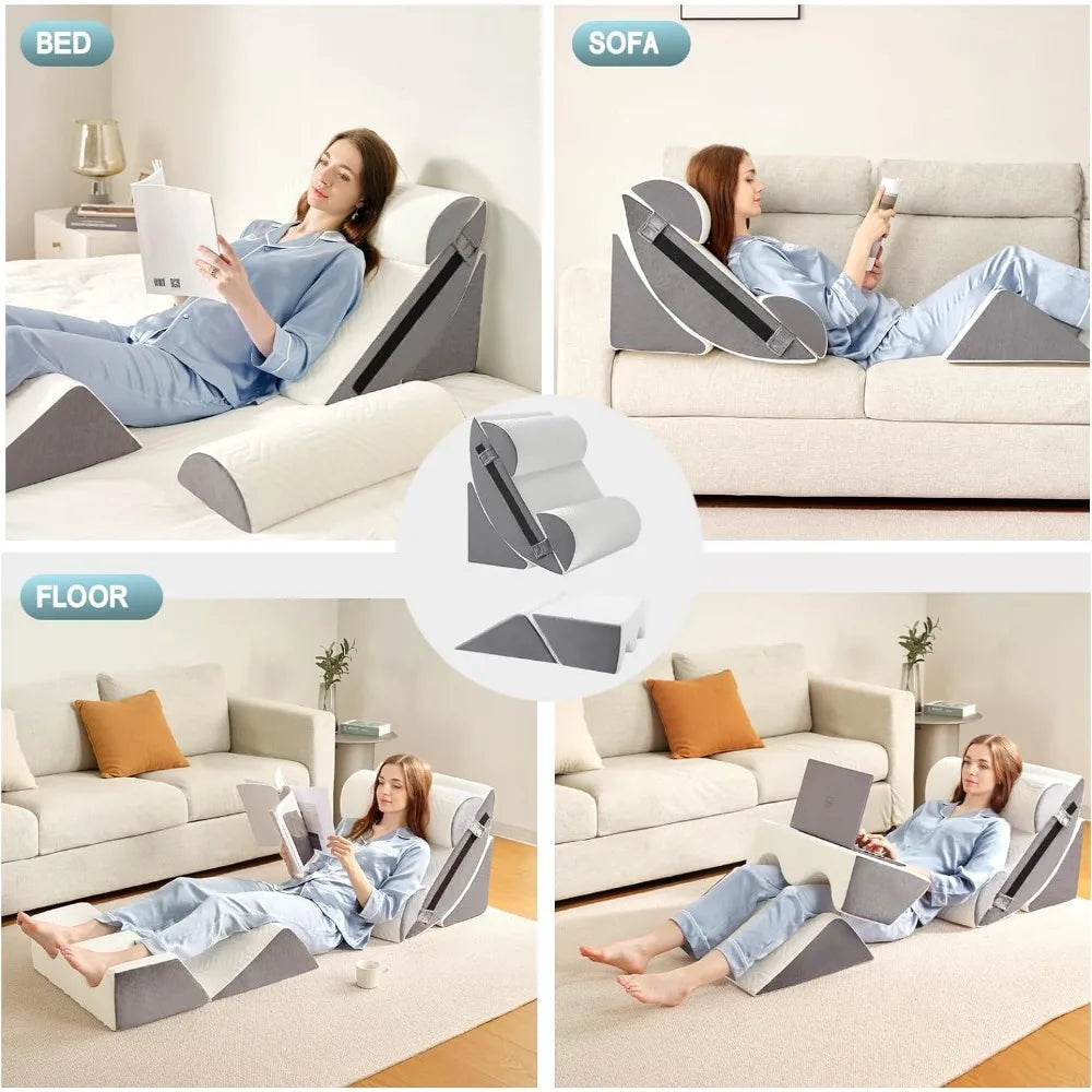 6pcs Orthopedic Bed Wedge Pillow Set for Post Surgery, Memory Foam for Sleeping, Back and Leg Pain Relief Comfortable&Adjustable